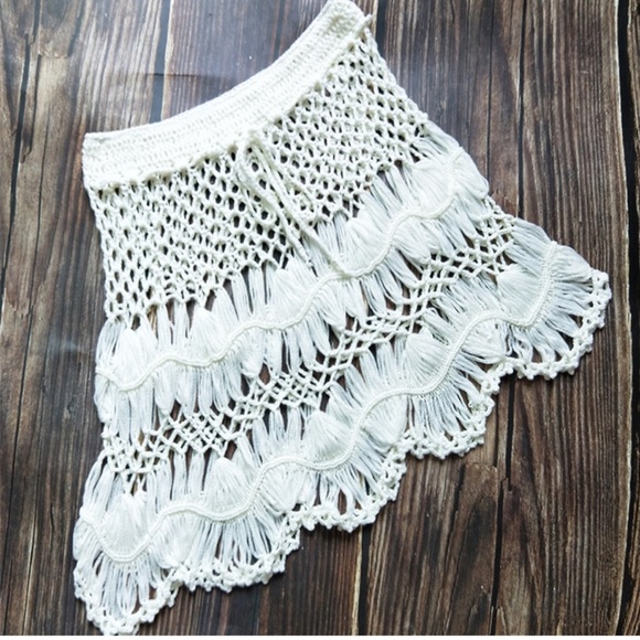 New White Crochet Beach Skirt Swim Cover Up - Picture 8 of 9